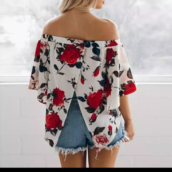 Sexy oversized floral crop top blouse - Picture 2 of 3
